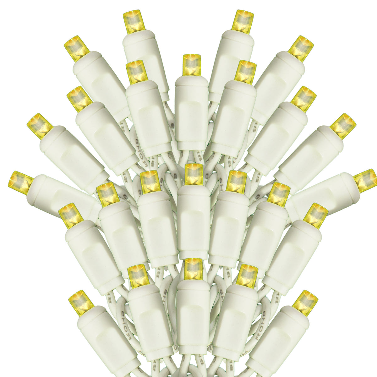 Yellow LED 5MM White Wire Steady Christmas Lights 50L 25FT Length