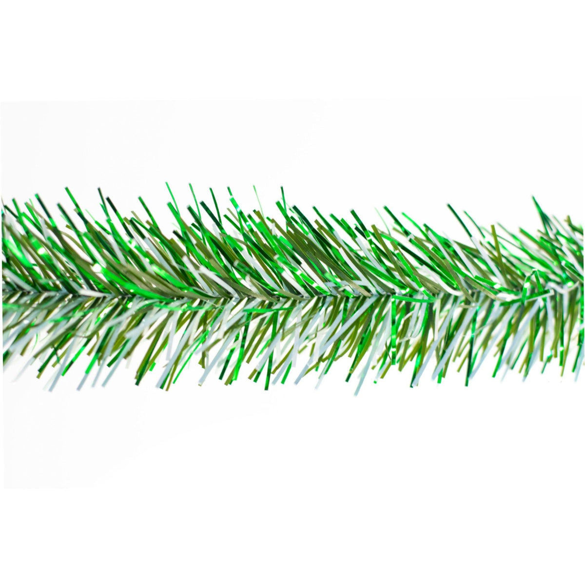 Lee Display's brand new 25ft Alpine Green and White Tinsel Garlands and Fringe Embellishments on sale at leedisplay.com