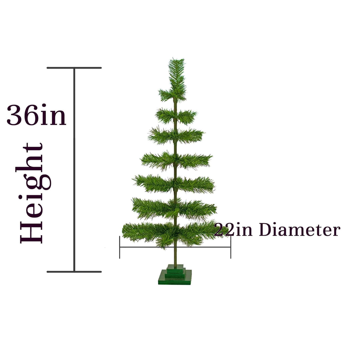 Specs of Lee Display's 36in Alpine Green Tinsel Tree