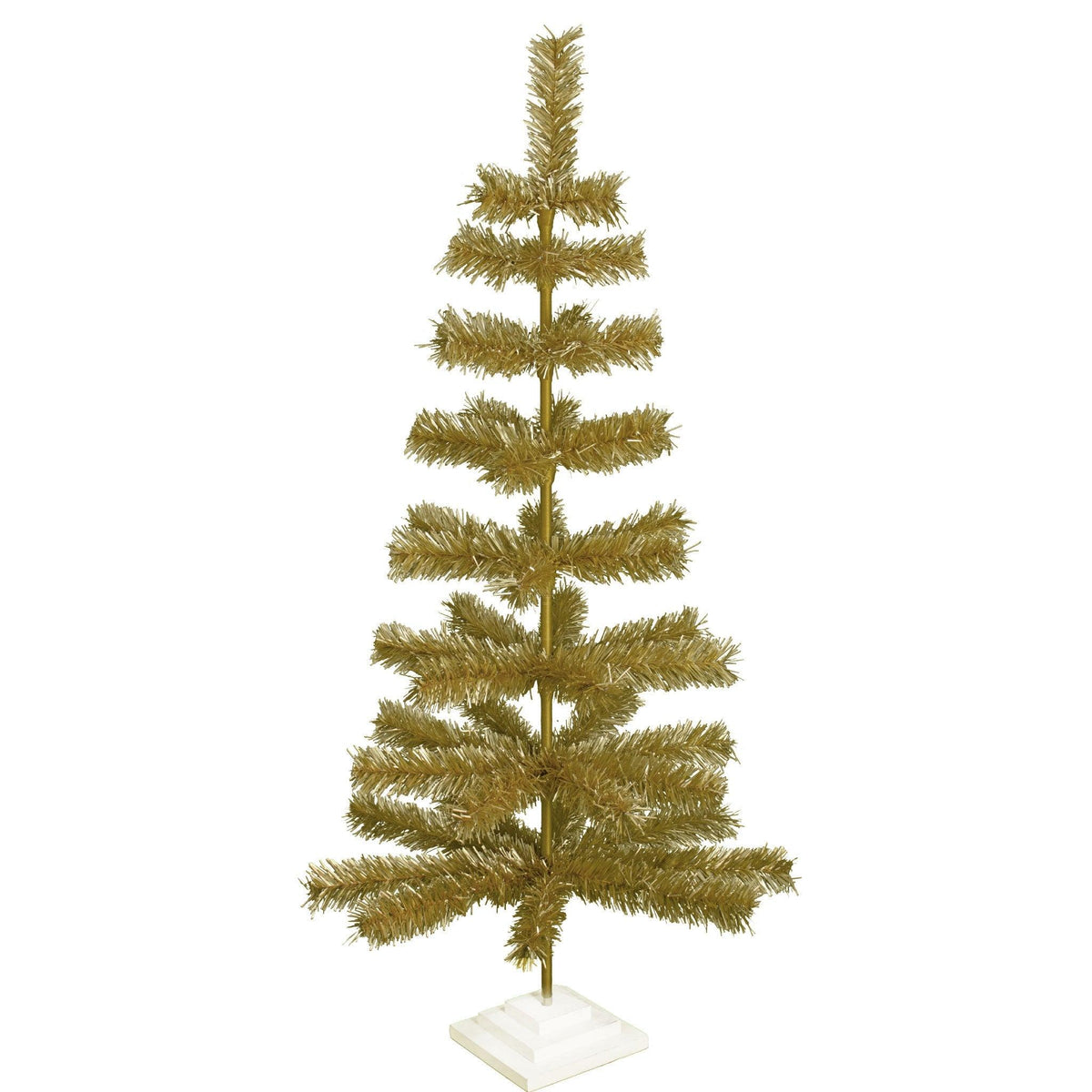 Our 48in Tall Antique Gold Christmas Tree.  Celebrate Lee Display's 120th Anniversary with our brand new Antique Gold colored tinsel Christmas Trees.  Shop for antique gold christmas trees at leedisplay.com