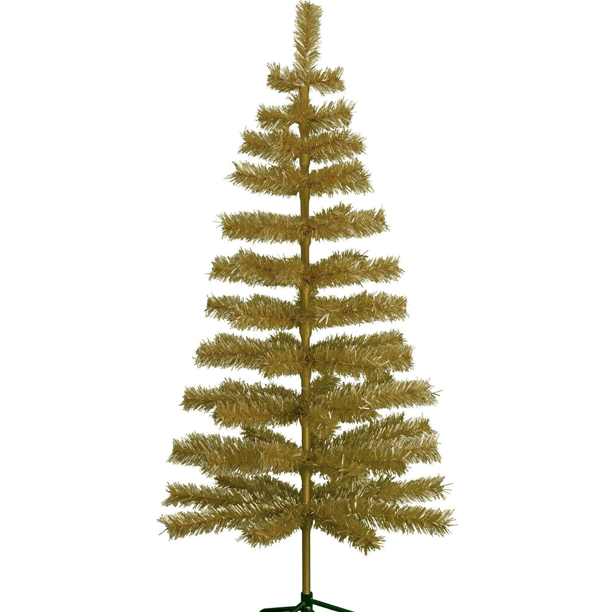 Our 60in Tall Antique Gold Christmas Tree.  Celebrate Lee Display's 120th Anniversary with our brand new Antique Gold colored tinsel Christmas Trees.  Shop for antique gold christmas trees at leedisplay.com