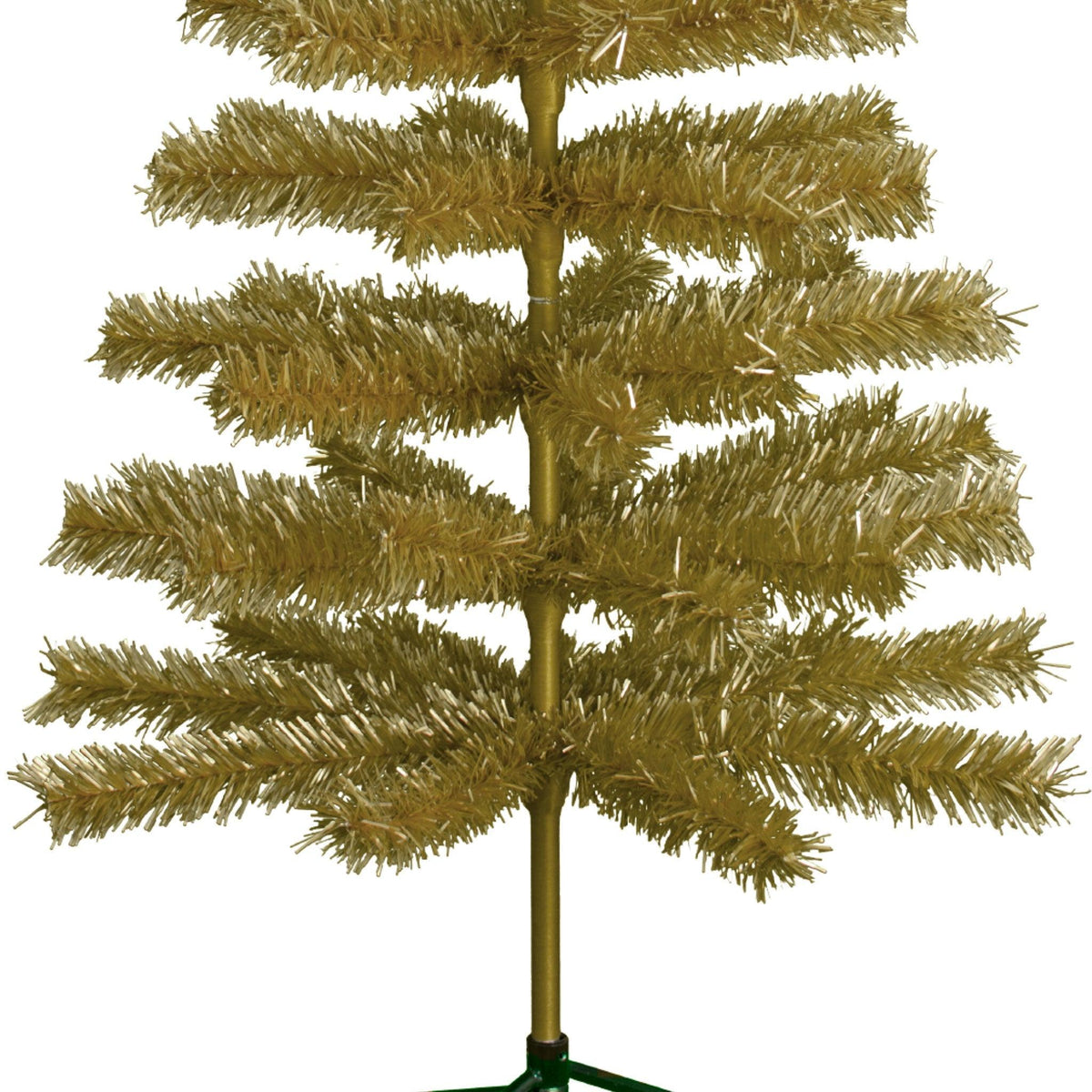 Our 60in Tall Antique Gold Christmas Tree.  Celebrate Lee Display's 120th Anniversary with our brand new Antique Gold colored tinsel Christmas Trees.  Shop for antique gold christmas trees at leedisplay.com