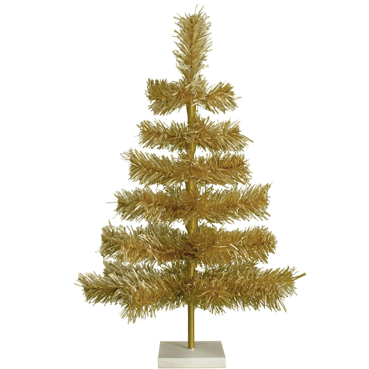 Our 24in Tall Antique Gold Christmas Tree.  Celebrate Lee Display's 120th Anniversary with our brand new Antique Gold colored tinsel Christmas Trees.  Shop for antique gold christmas trees at leedisplay.com