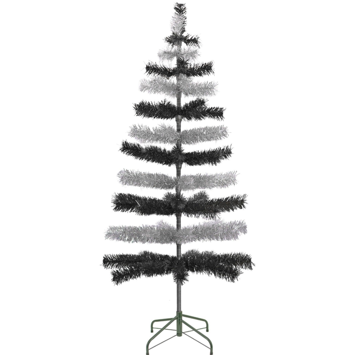 Black & Silver Layered Tinsel Christmas Trees! Decorate for the holidays with a Shiny Black and Metallic Silver retro-style Christmas Tree. On sale now at leedisplay.com