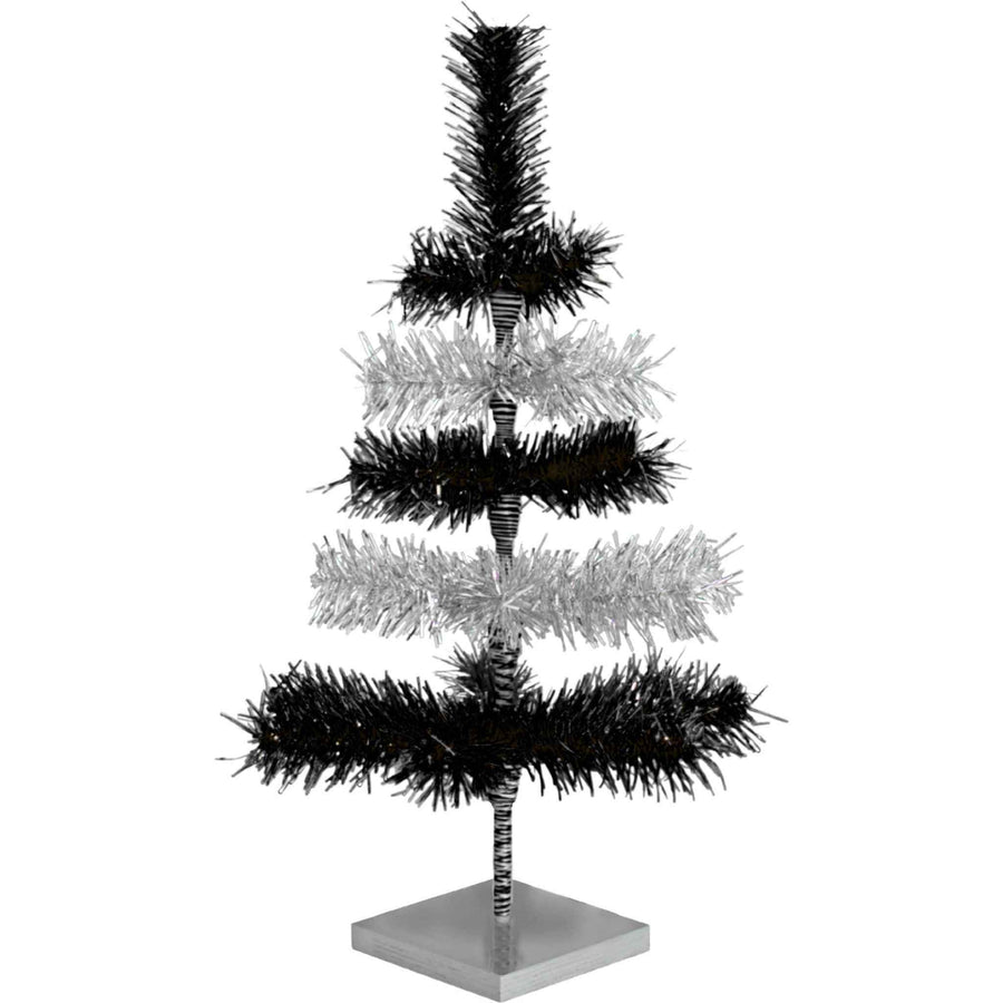 Black & Silver Layered Tinsel Christmas Tree - Lee Display