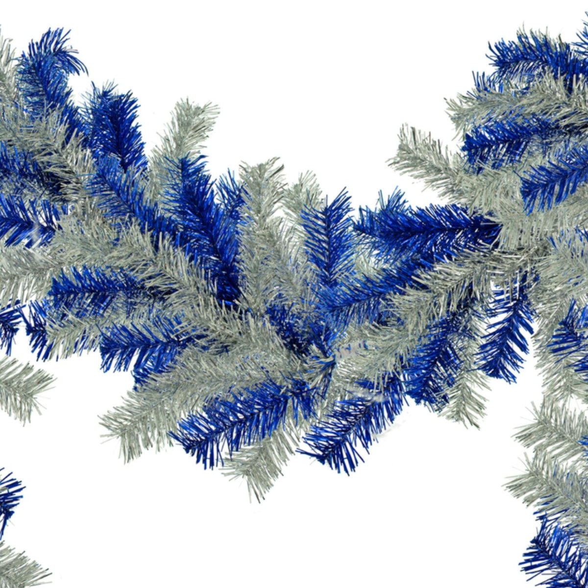 Middle section of Lee Display's 6FT Long Blue and Silver Tinsel Christmas Brush Garland.  Available now at leedisplay.com