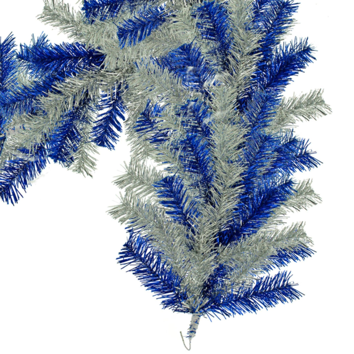 Bottom section of Lee Display's 6FT Long Blue and Silver Tinsel Christmas Brush Garland.  Available now at leedisplay.com