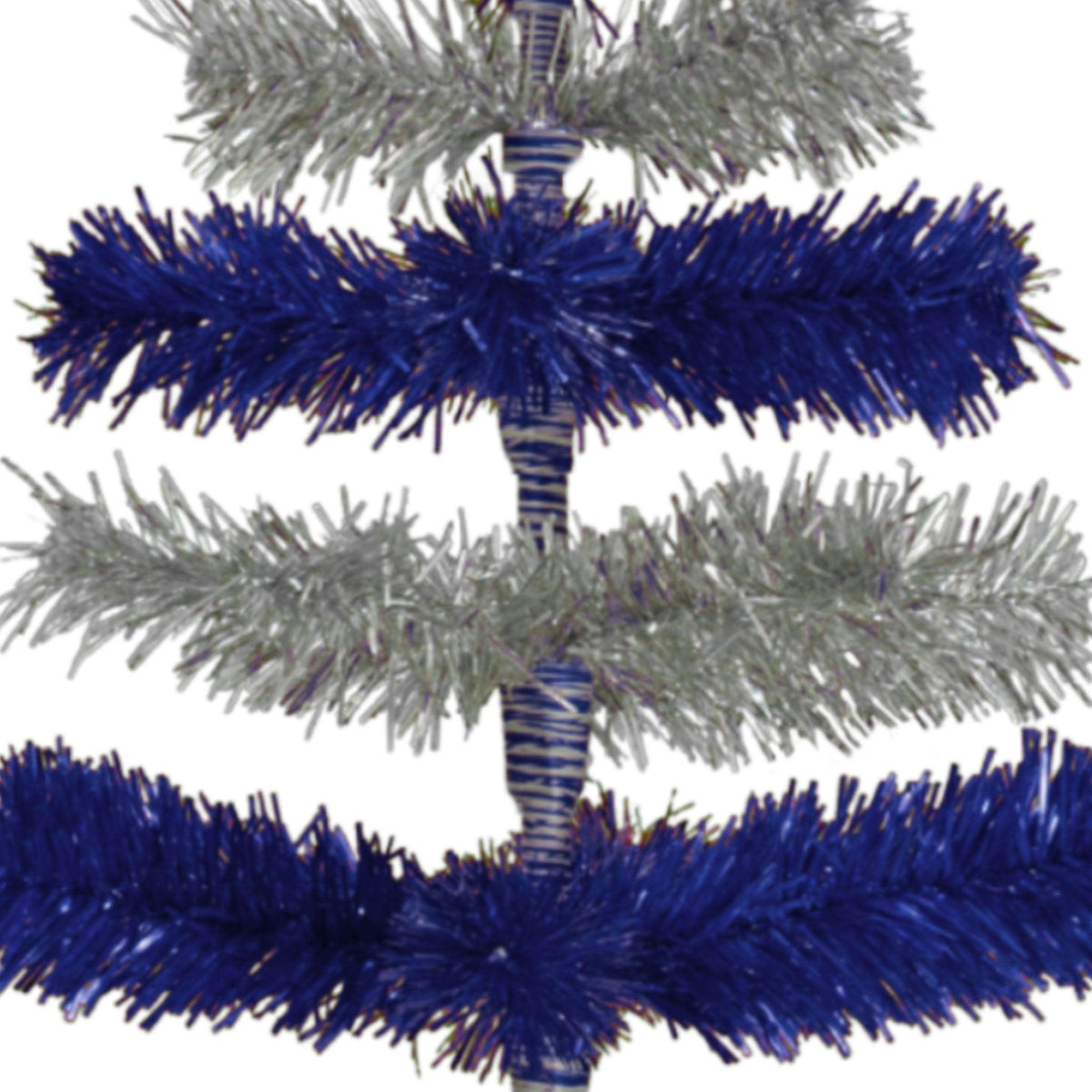 Metallic Blue and Shiny Silver Layered Tinsel Christmas Trees!    Decorate for the holidays with a Silver and Blue retro-style Christmas Tree.  Shop now at leedisplay.com