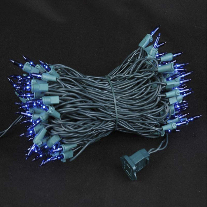 Buy Brand New Steady Blue Bulb Mini Incandescent Green Wire Christmas String Lights at Lee Display
