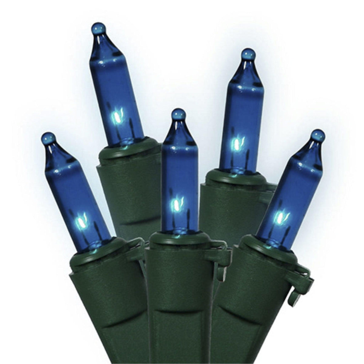 Buy Brand New Steady Blue Bulb Mini Incandescent Green Wire Christmas String Lights at Lee Display