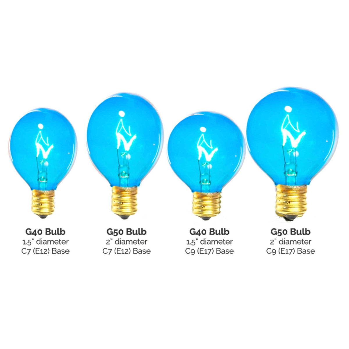 1 Box of 25 of brand new transparent Blue G50 Globe Light Bulbs Replace your old bulbs today at leedisplay.com