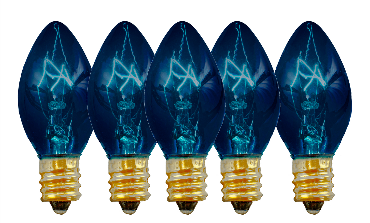 C-7 & C-9 Transparent Blue Christmas Light Bulbs.  Replace your old bulbs with a set of brand new Candelabra Lights.  Shop now at leedisplay.com