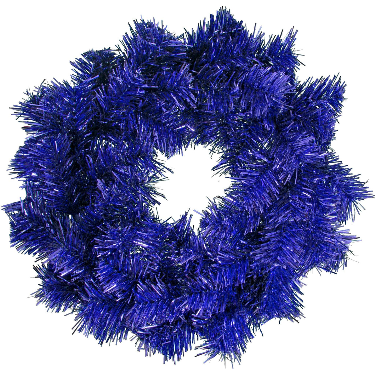 18IN Shiny Blue Tinsel Christmas Wreaths! Decorative 18in Diameter door hanging wreaths made by Lee Display.