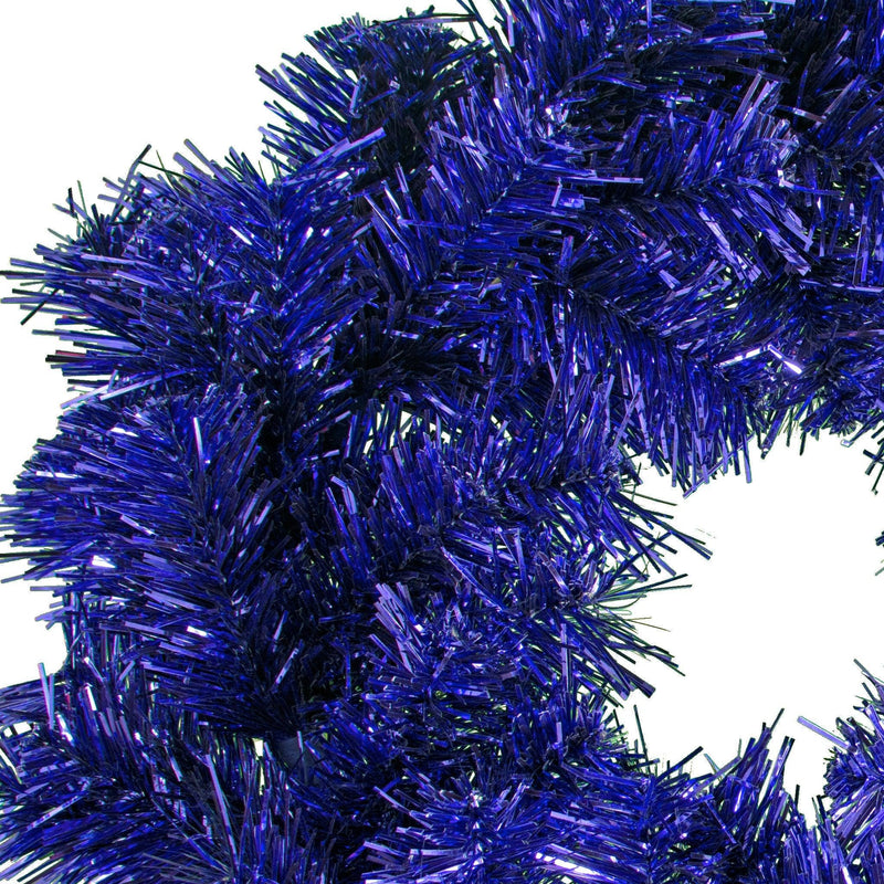 18IN Shiny Blue Tinsel Christmas Wreaths! Decorative 18in Diameter door hanging wreaths made by Lee Display.