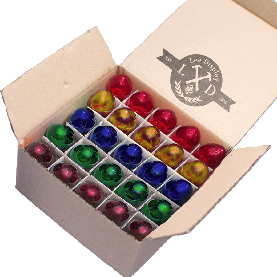 Purchase brand new empty Cardboard Boxes for your C-9 Light Bulbs from Lee Display.    Organize your holiday lights, store your bulbs safely, and keep them safe from water damage.  On sale now at leedisplay.com