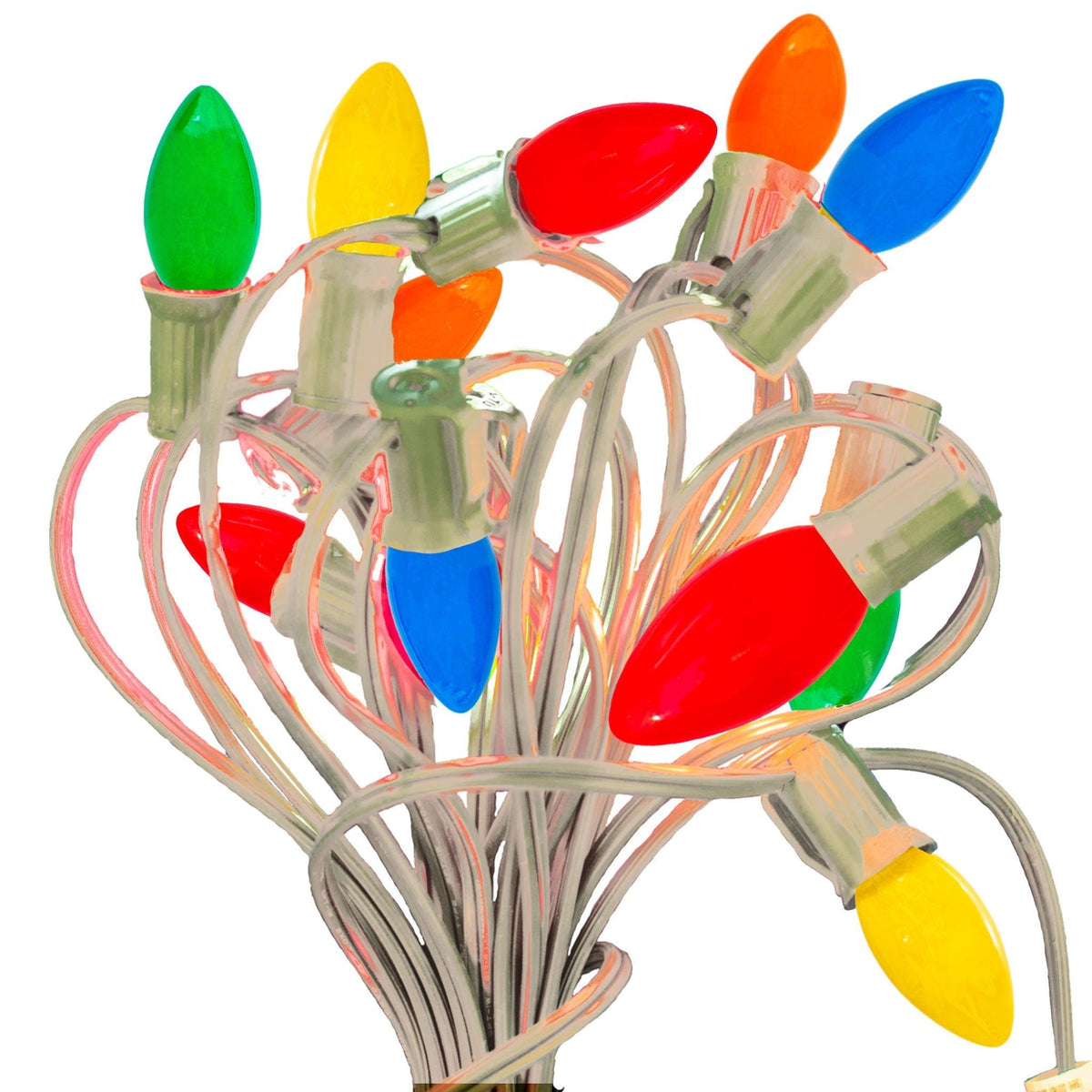Lee Display offers your favorite Solid Ceramic Multi-Color Christmas Lights sold with a 25FT White Patio String Cord in a set