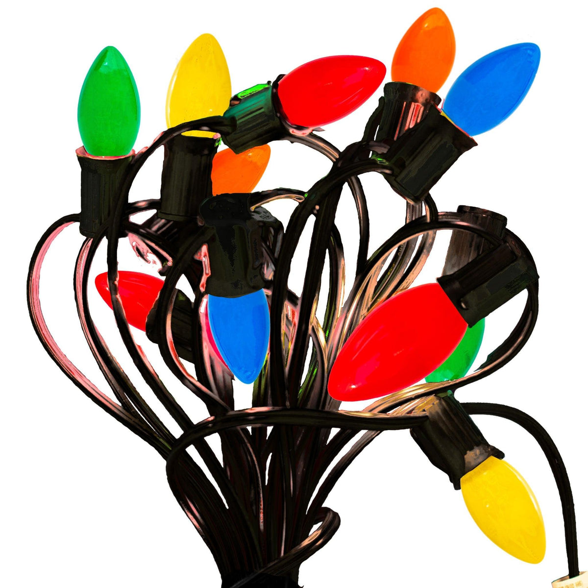 Lee Display offers your favorite Solid Ceramic Multi-Color Christmas Lights sold with a 25FT Black Patio String Cord in a set