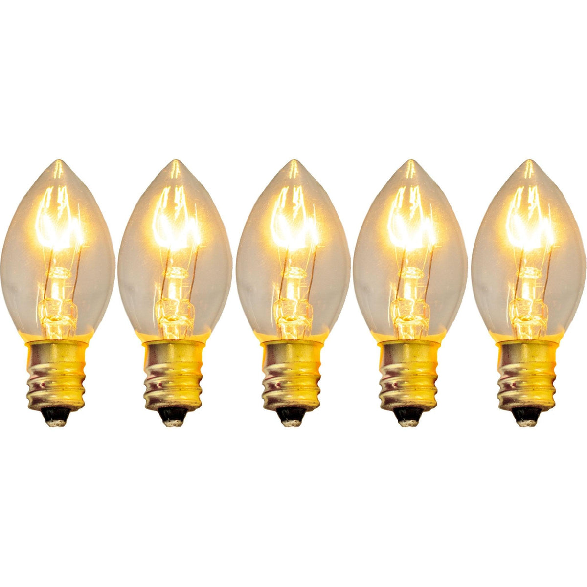 C-7 & C-9 Clear Christmas Light Bulbs.  Replace your old bulbs with a set of brand new Candelabra Lights.  On sale at leedisplay.com