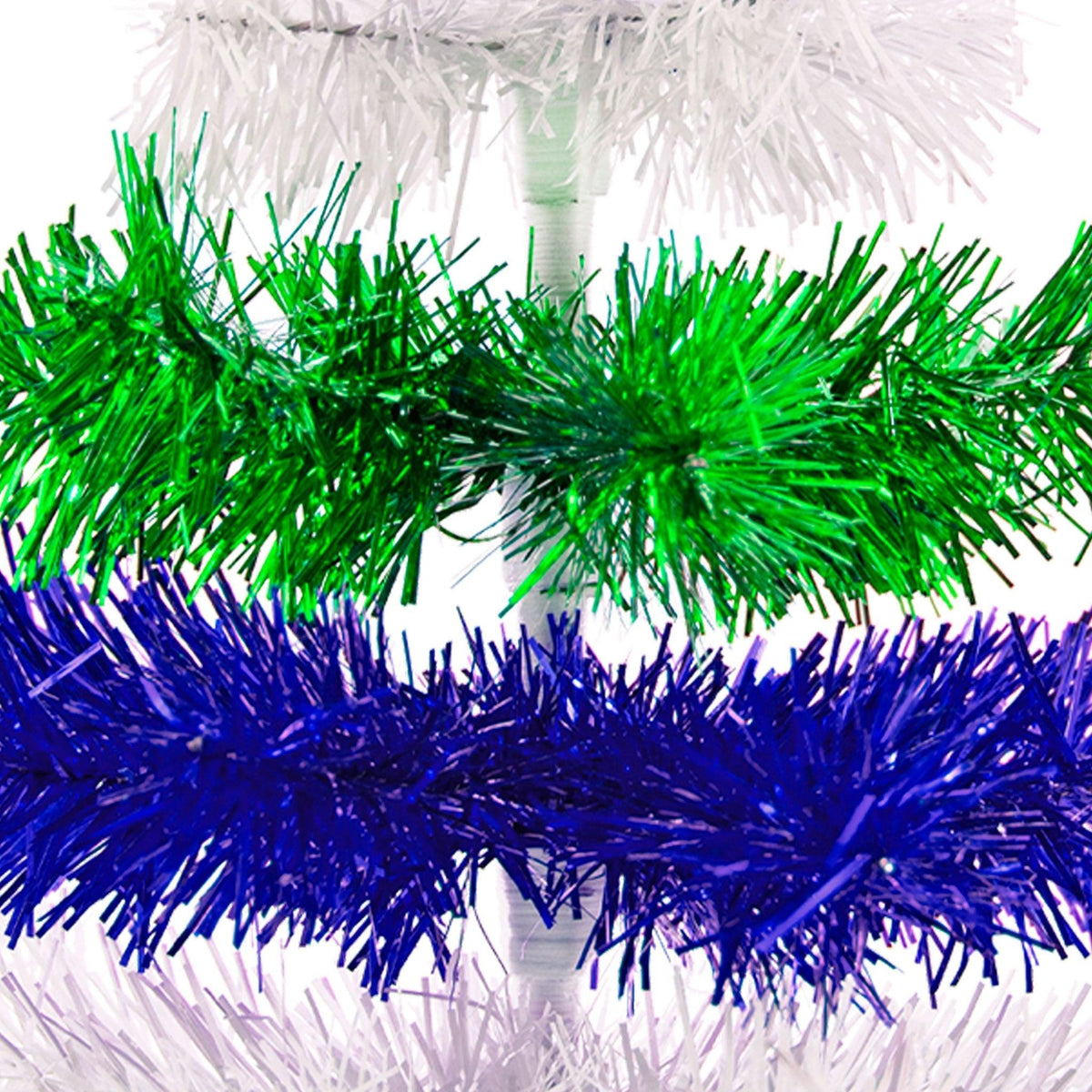 Blue, White, and Green Layered Tinsel Christmas Trees made by hand in the USA.    Decorate for the holidays with retro Earth Day-themed Trees and start creating your centerpiece on sale at leedisplay.com