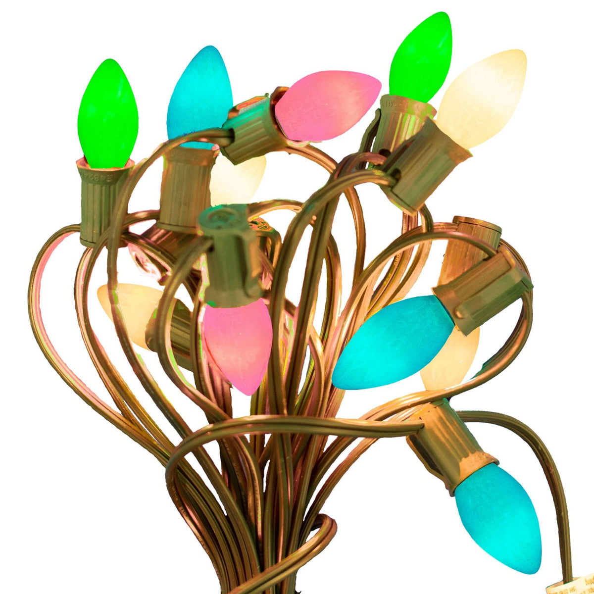 Lee Display's classic C-7 C-9 Candelabra Lights Bulbs in Easter colors for the holiday! Replace those old bulbs with a set of pastel solid colors Blue, Pink, White, Orange and Green. On sale now at leedisplay.com