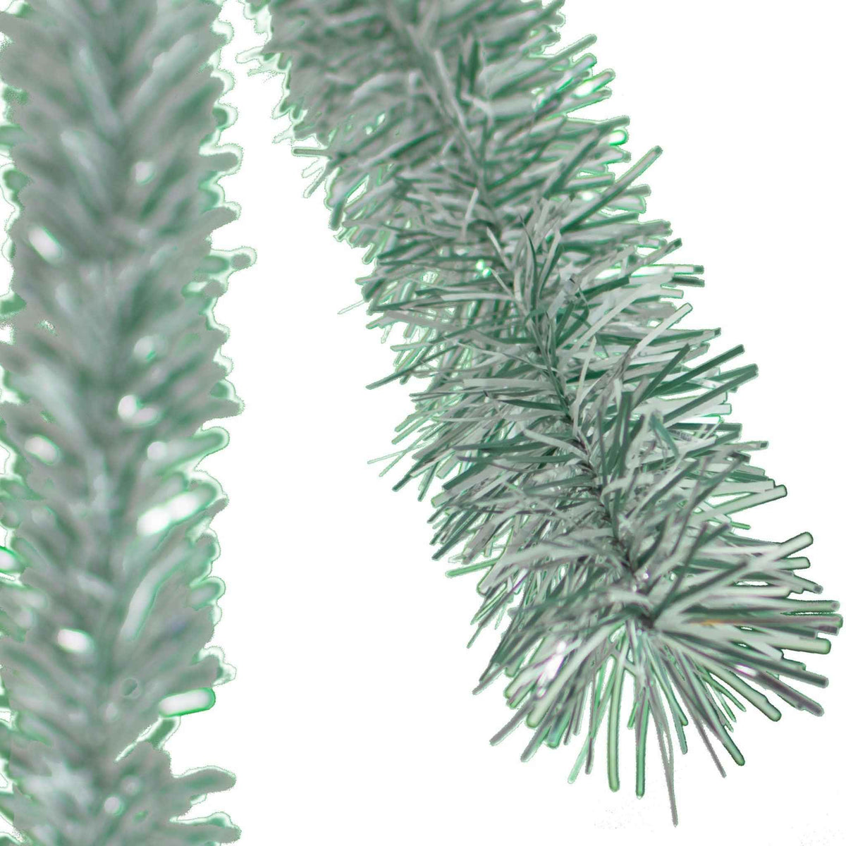 Frosty White, Green, and Silver Tinsel Garland - Lee Display