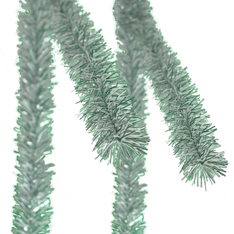 Frosty White, Green, and Silver Tinsel Garland - Lee Display