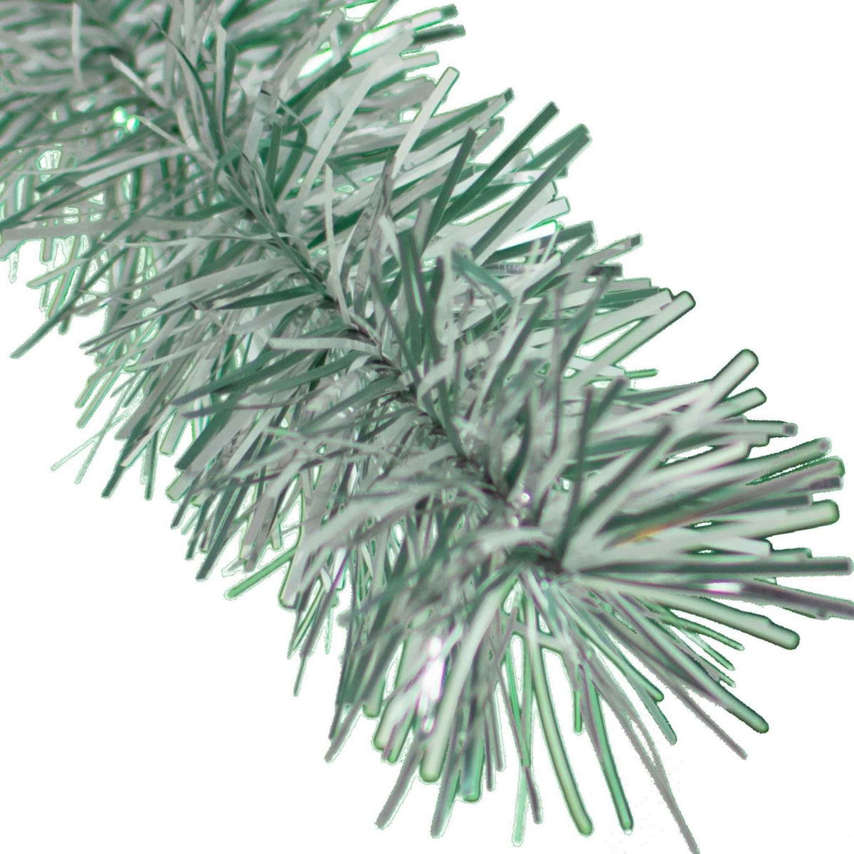 Frosty White, Green, and Silver Tinsel Garland - Lee Display