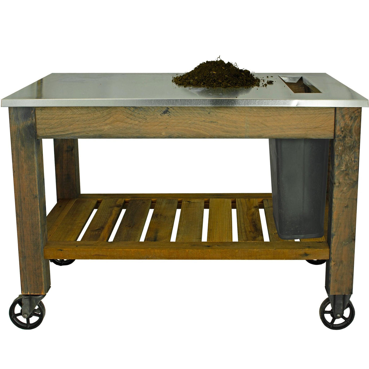Gardener's Pro Potting Table now comes with a waste disposal hole conveniently located on the side of the table