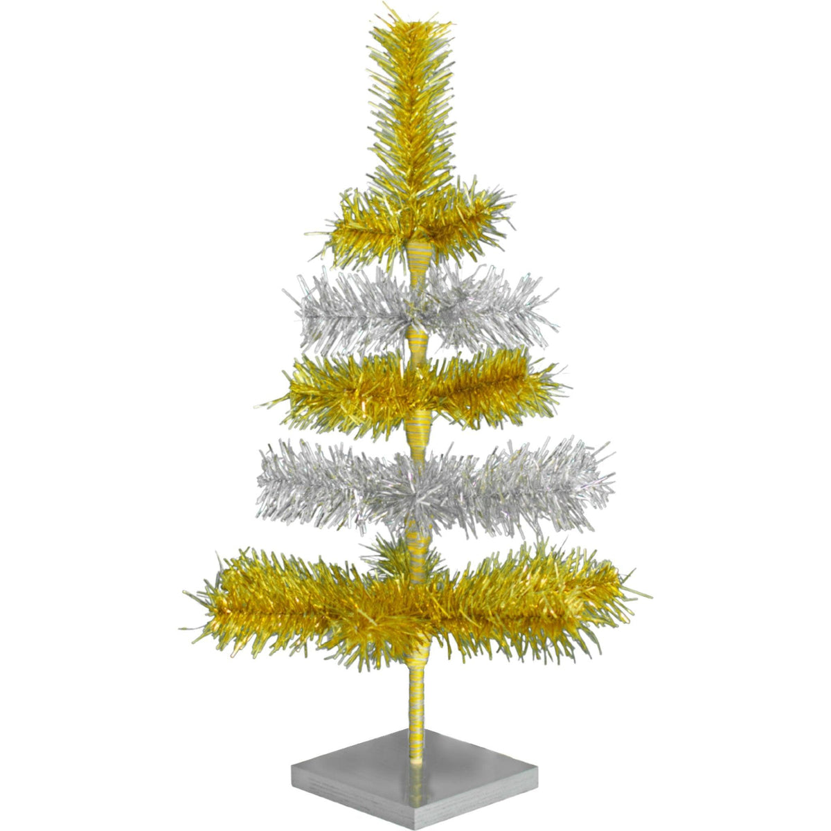 18in tall Shiny Gold and Metallic Silver Layered Tinsel Christmas Trees on sale at leedisplay.com