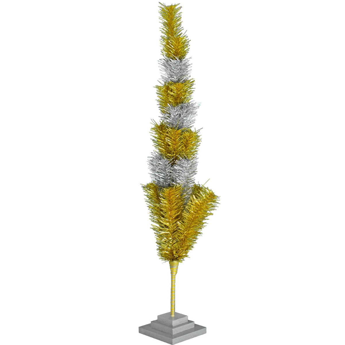 36in tall Shiny Gold and Metallic Silver Layered Tinsel Christmas Trees on sale at leedisplay.com