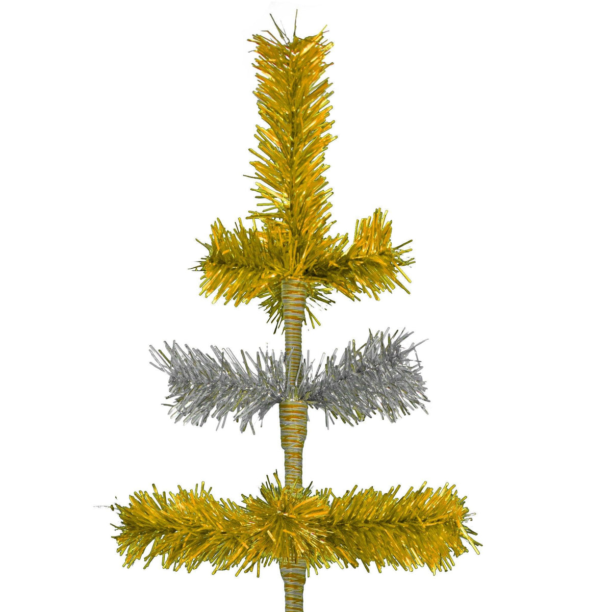 48in tall Shiny Gold and Metallic Silver Layered Tinsel Christmas Trees on sale at leedisplay.com