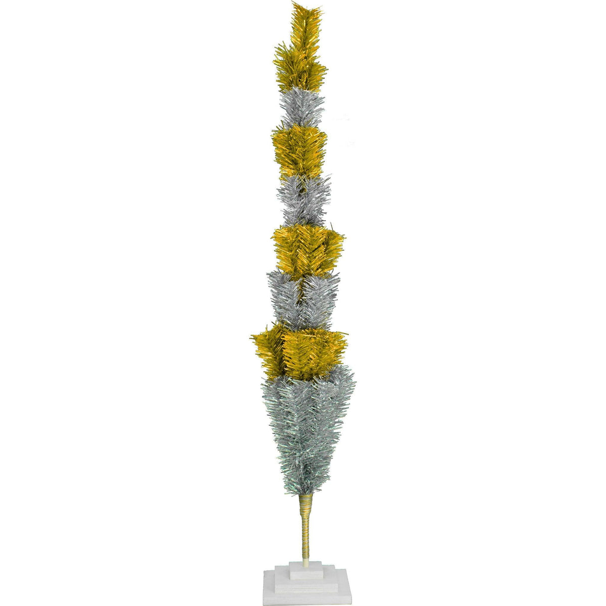 48in tall Shiny Gold and Metallic Silver Layered Tinsel Christmas Trees on sale at leedisplay.com