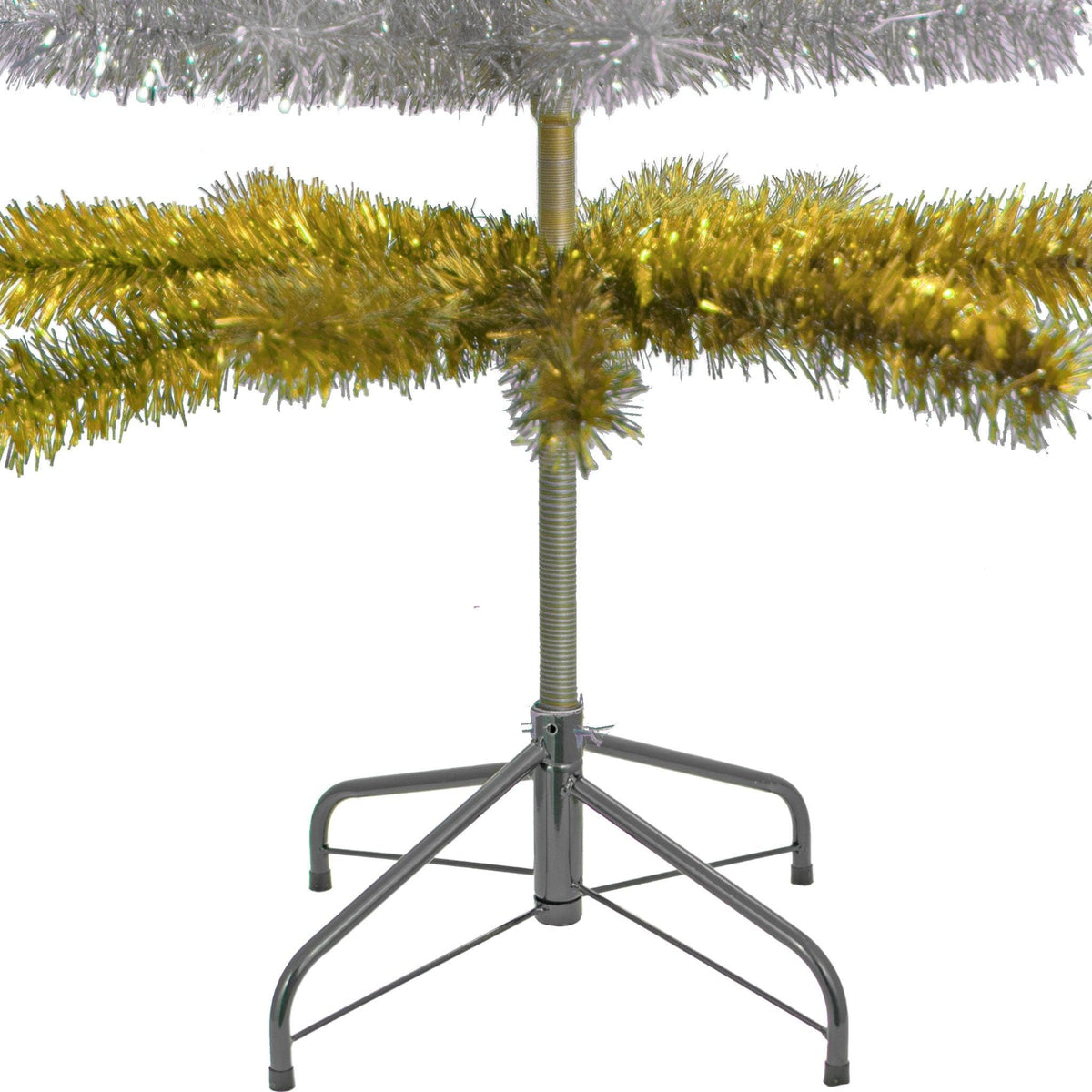 60in tall Shiny Gold and Metallic Silver Layered Tinsel Christmas Trees on sale at leedisplay.com