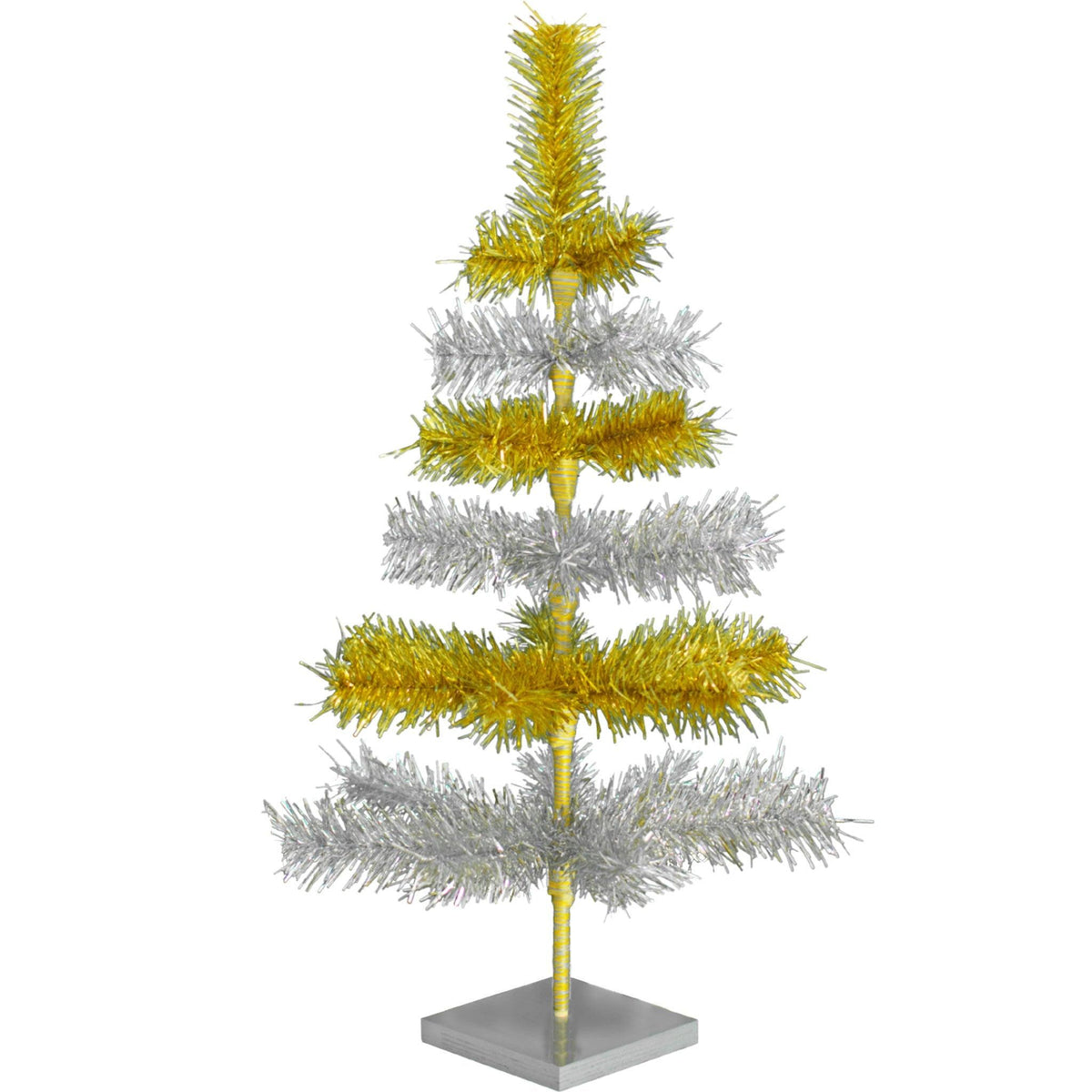 24in tall Shiny Gold and Metallic Silver Layered Tinsel Christmas Trees on sale at leedisplay.com