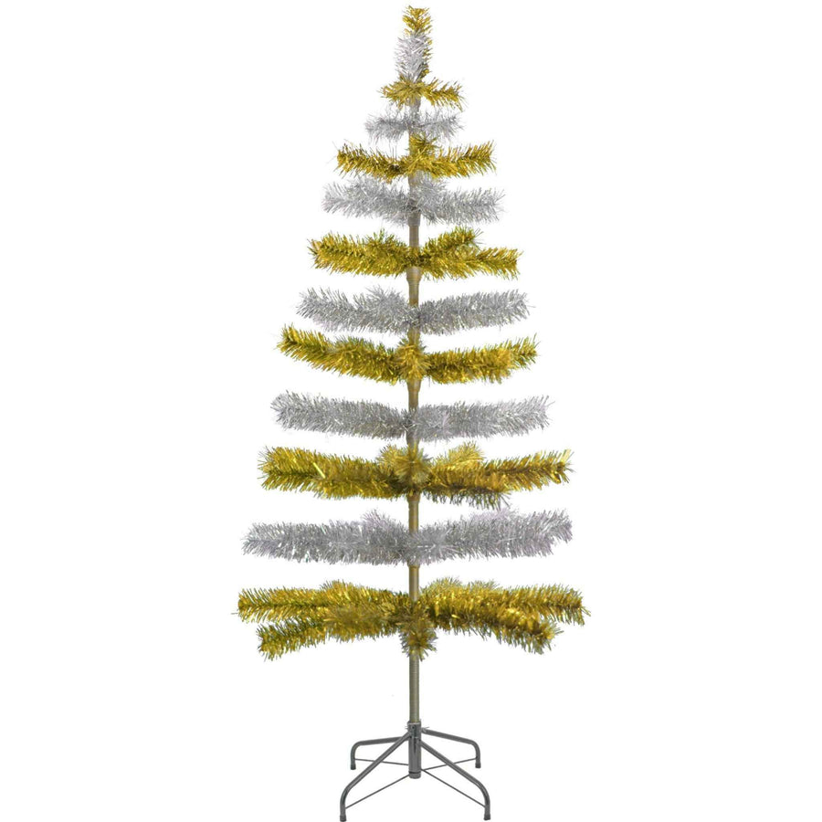 Gold & Silver Layered Tinsel Christmas Tree - Lee Display