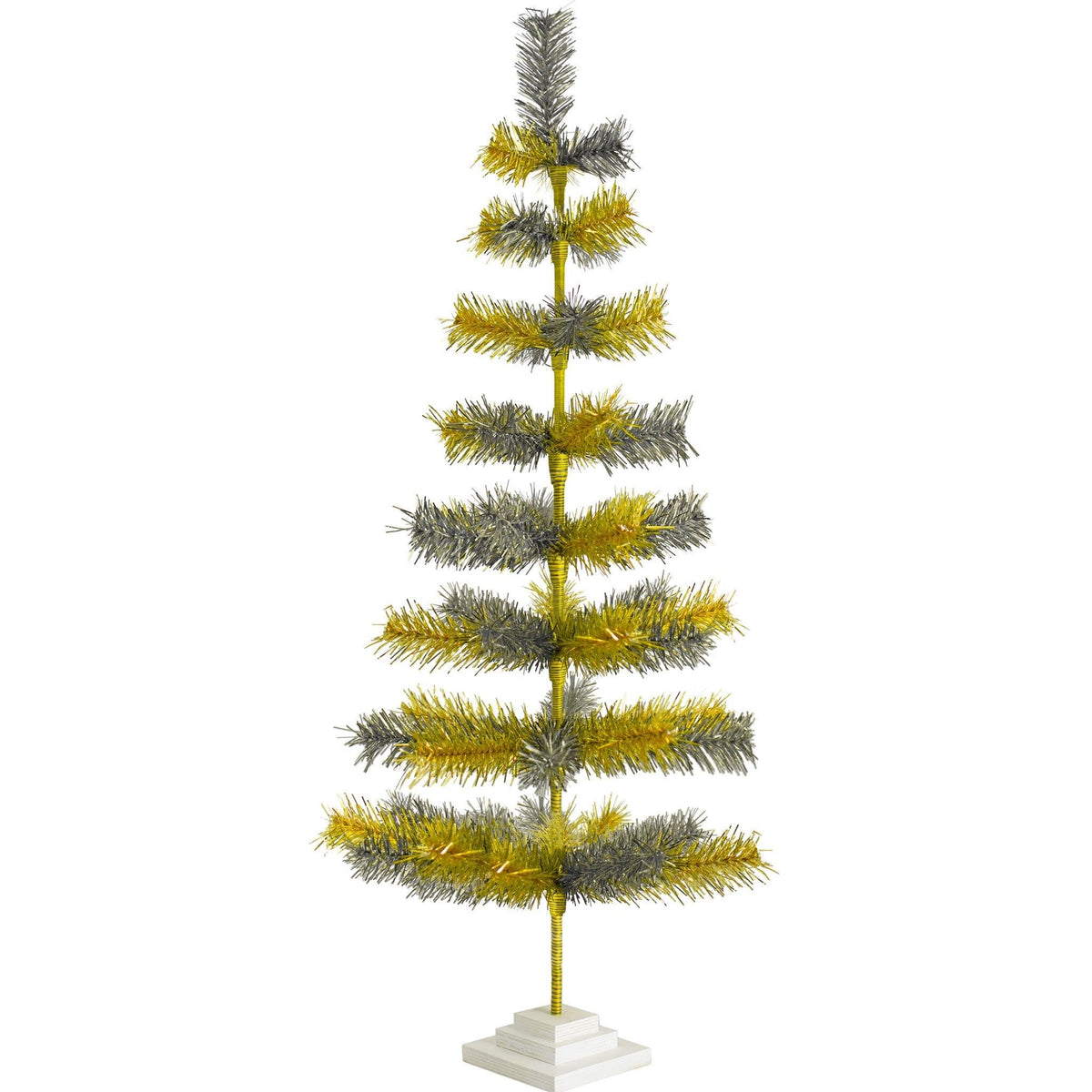 48in gold and silver multicolor tinsel christmas trees sold at leedisplay.com