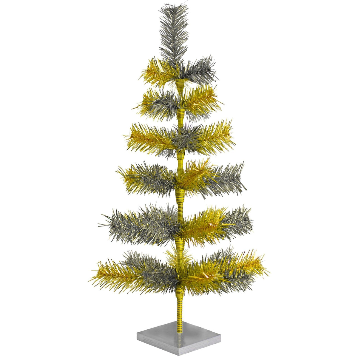 24in tall gold and silver multicolor tinsel christmas trees sold at leedisplay.com