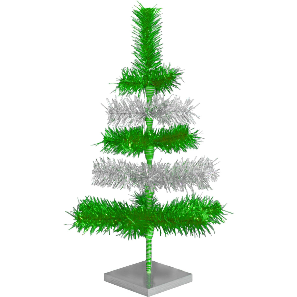 Shiny Green and Metallic Silver Layered Tinsel Christmas Trees on sale at leedisplay.com