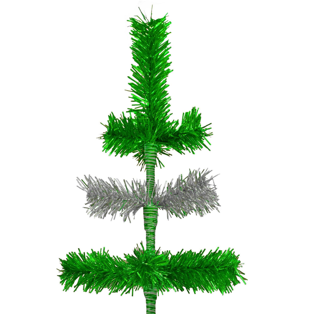 48in Tall Shiny Green and Metallic Silver Layered Tinsel Christmas Trees on sale at leedisplay.com
