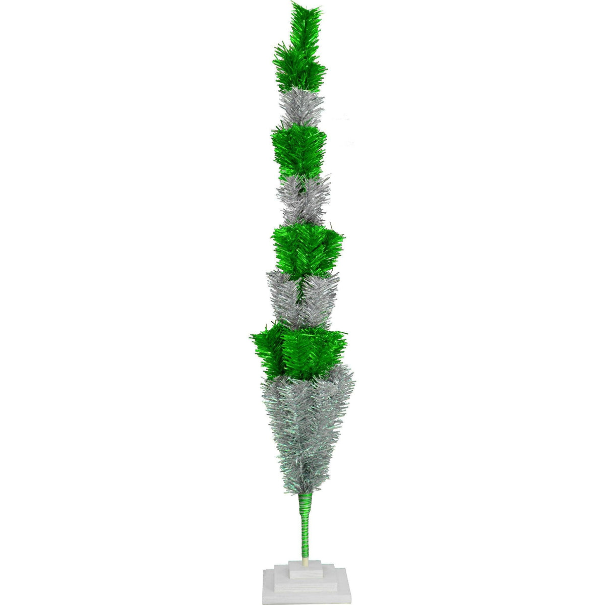 48in Tall Shiny Green and Metallic Silver Layered Tinsel Christmas Trees on sale at leedisplay.com