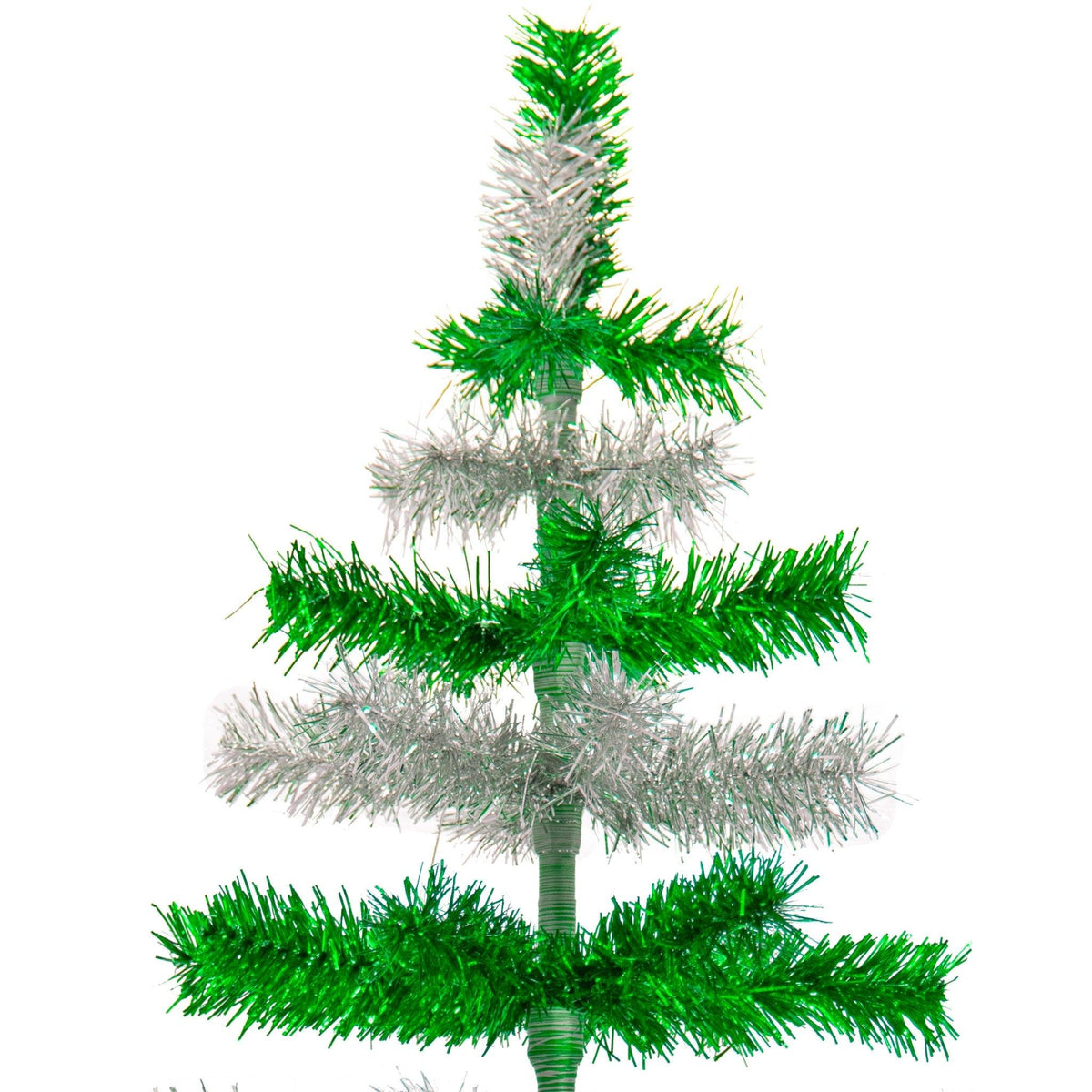 Shiny Green and Metallic Silver Layered Tinsel Christmas Trees on sale at leedisplay.com