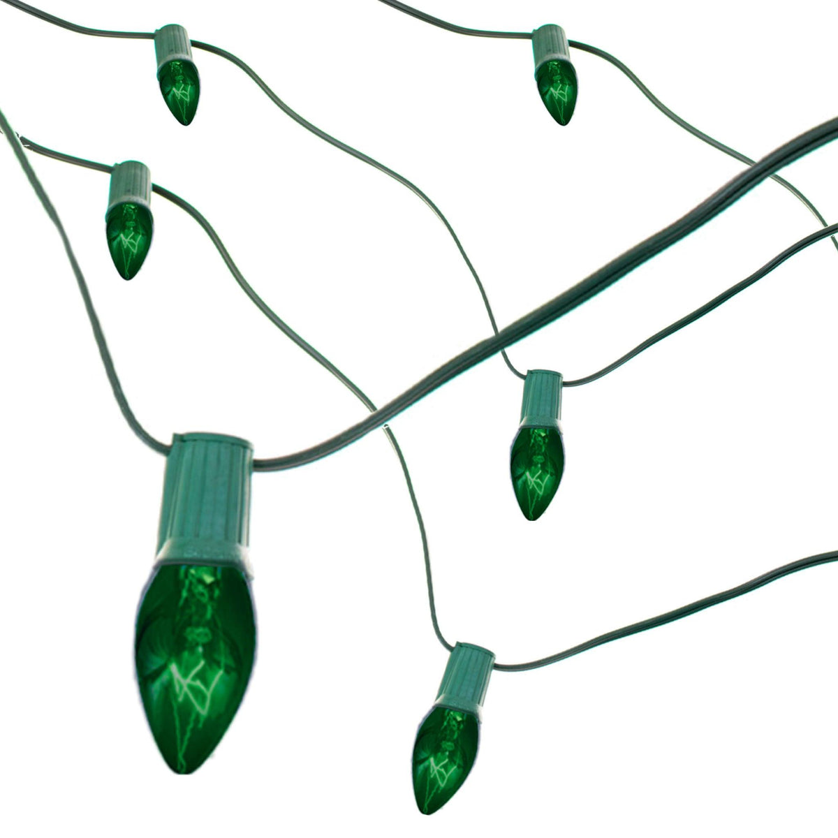 C-7 & C-9 Green Christmas Light Bulbs.  Replace your old bulbs with a set of brand new Candelabra Green Lights on sale at leedisplay.com