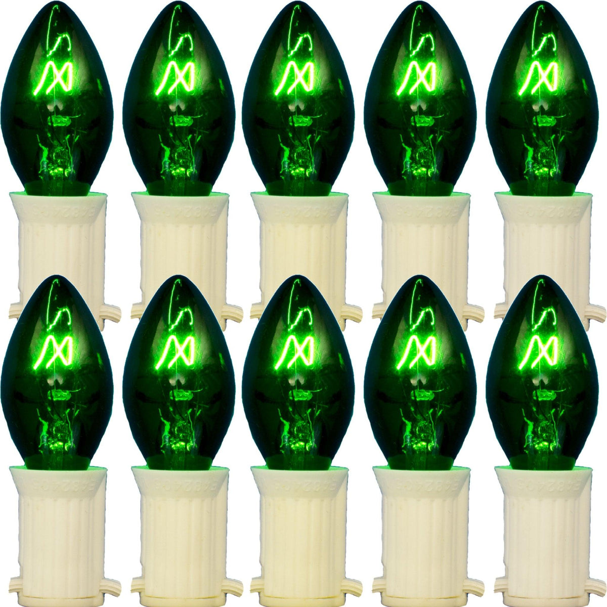 C-7 & C-9 Green Christmas Light Bulbs.  Replace your old bulbs with a set of brand new Candelabra Green Lights on sale at leedisplay.com