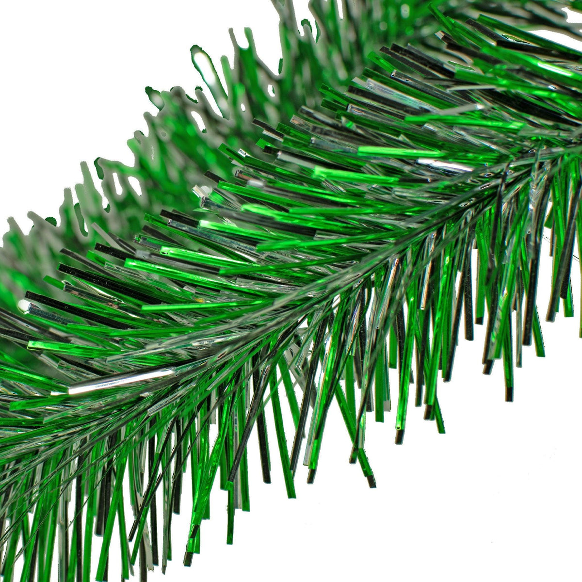 Lee Display's Green Silver and Black Tinsel Garlands sold in 25ft lengths at leedisplay.com