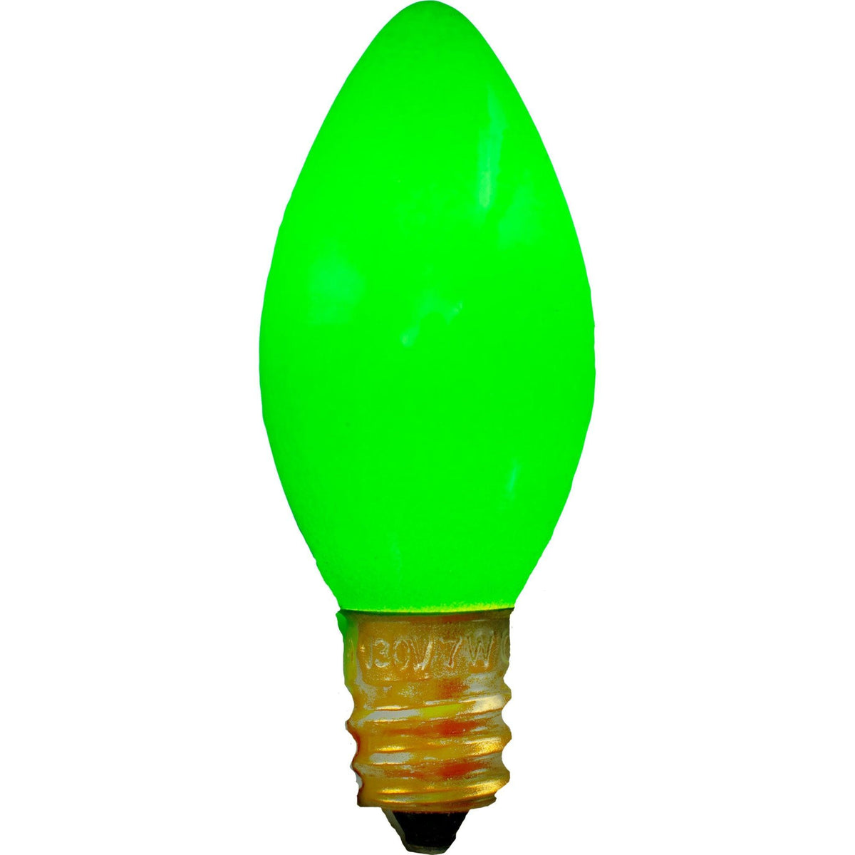 C-7 & C-9 Solid Ceramic Green Christmas Light Bulbs.  Replace your old bulbs with a set of brand new Candelabra Green Lights on sale leedisplay.com
