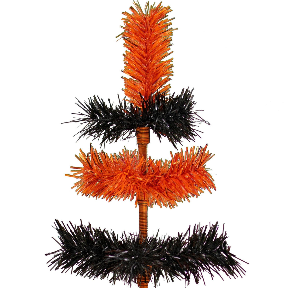 Halloween-themed Orange and Black Layered Tinsel Christmas Trees on sale at leedisplay.com