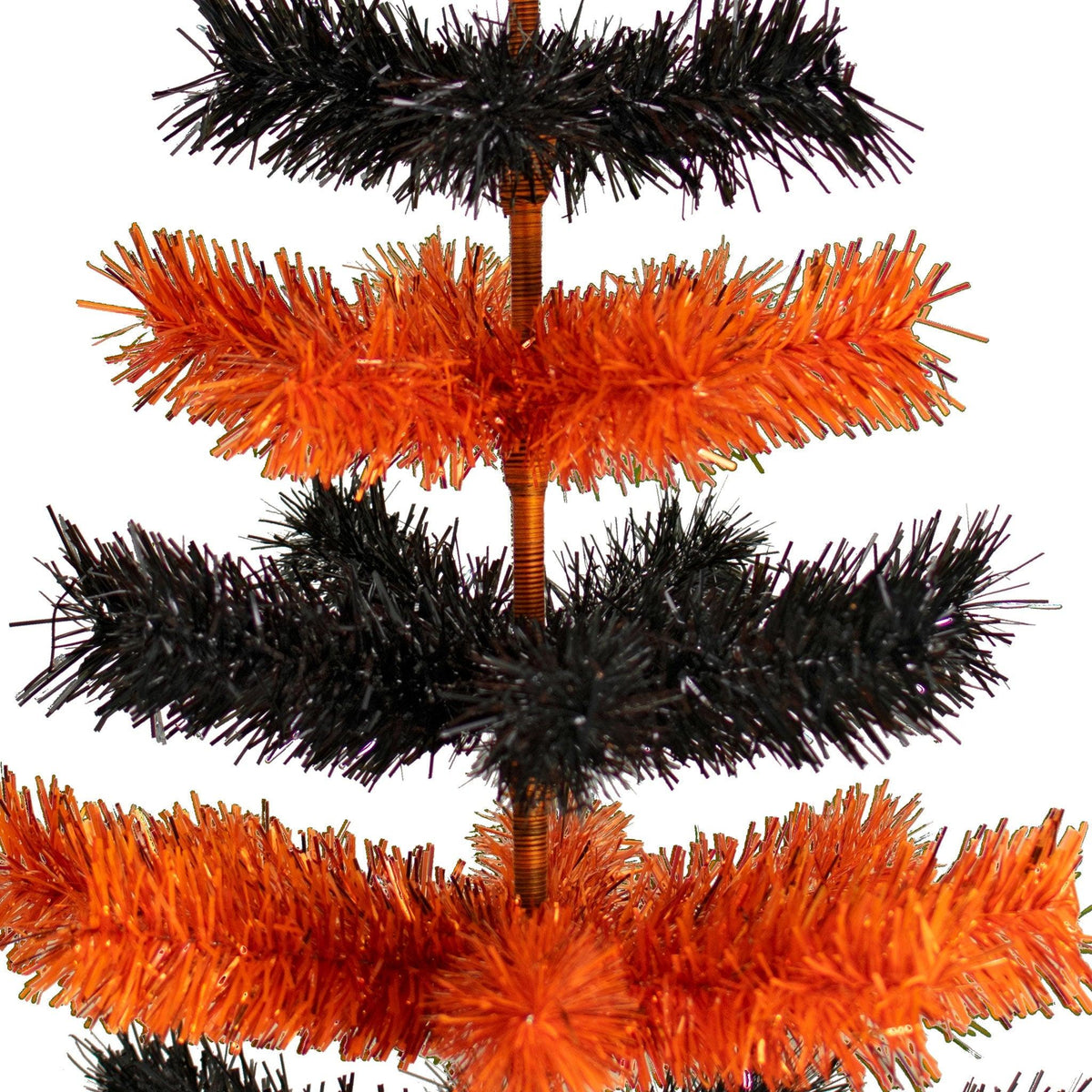 Halloween-themed Orange and Black Layered Tinsel Christmas Trees on sale at leedisplay.com