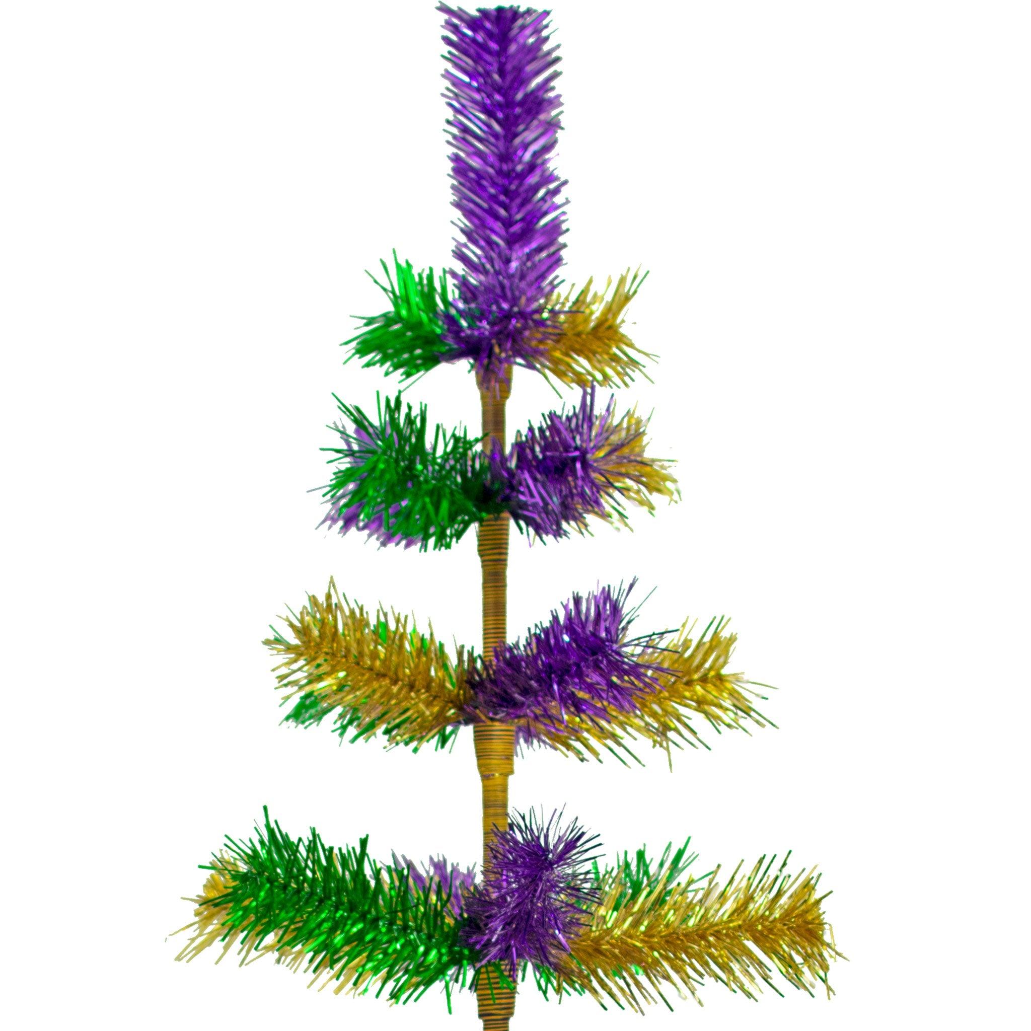 Lee Display 18in Mardi Gras Themed Tinsel Christmas Tree, Purple, Gold,  Green