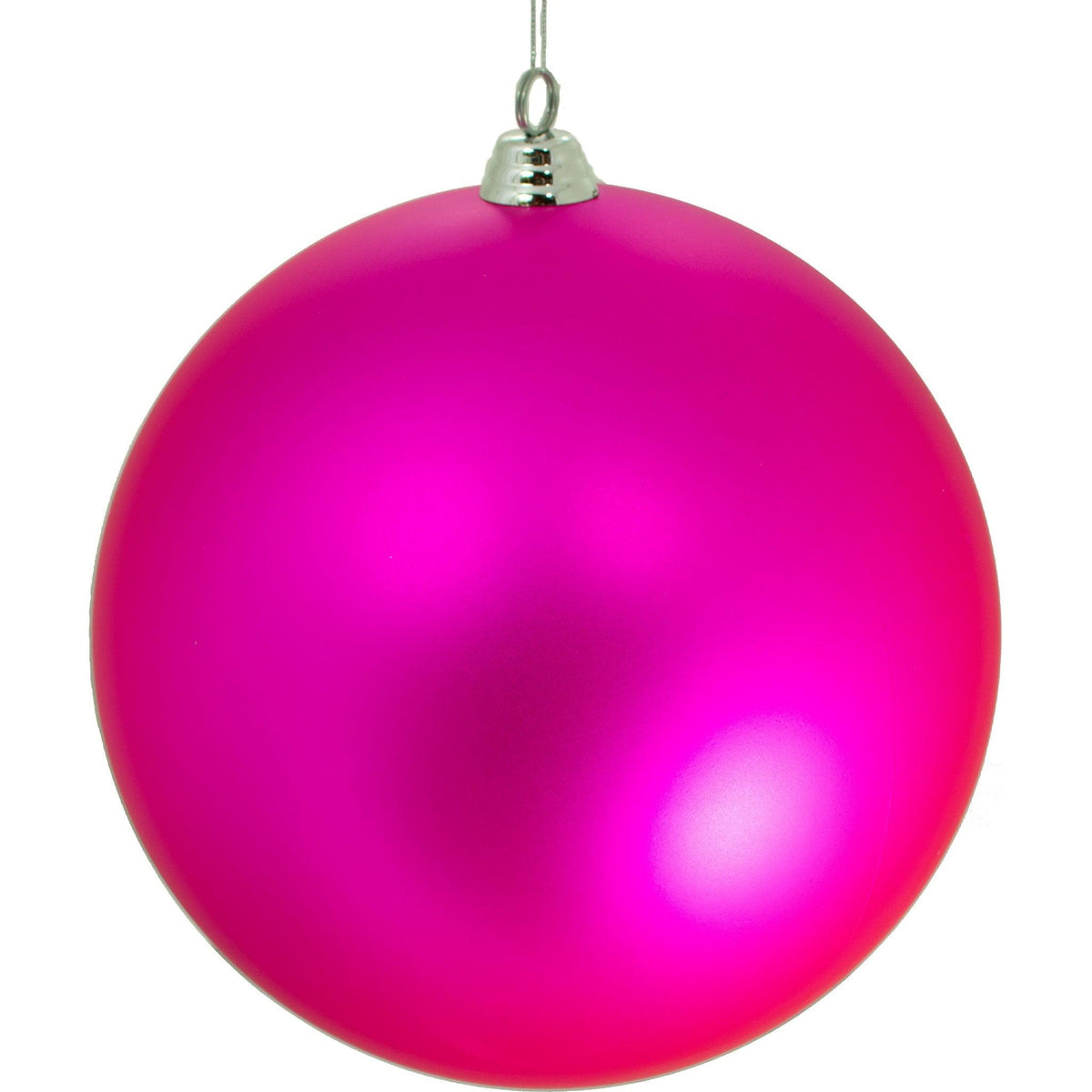 Matte Pink color plastic ball ornaments sold in extra large sizes with a silver cap and hanging string included