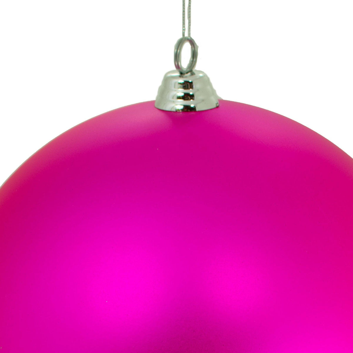 Top of the ball ornament with a silver plastic cap and silver hanging string